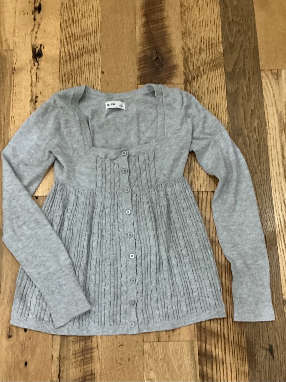 Hollister Light Gray Button-Front Knit Cardigan